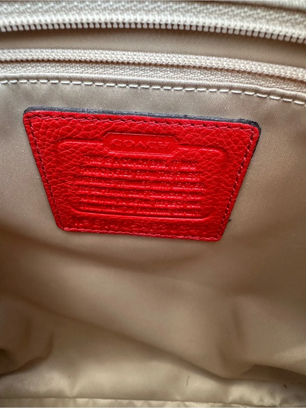 Coach Beige Signature Canvas Tote with Red Trim